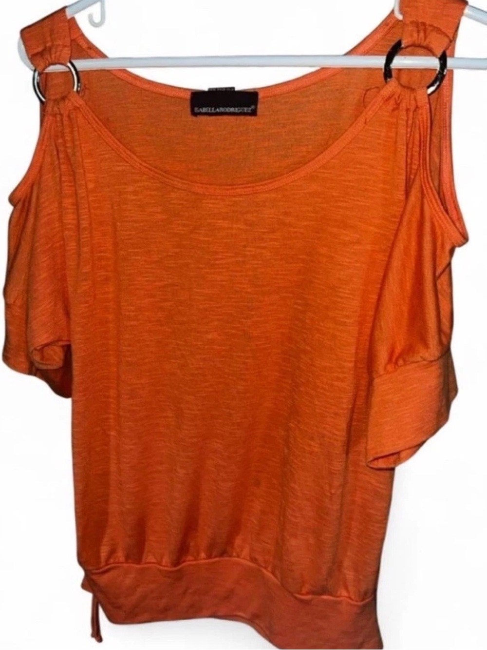 Isabella Rodriguez Bright Orange Cold-Shoulder Top Blouse Sz L